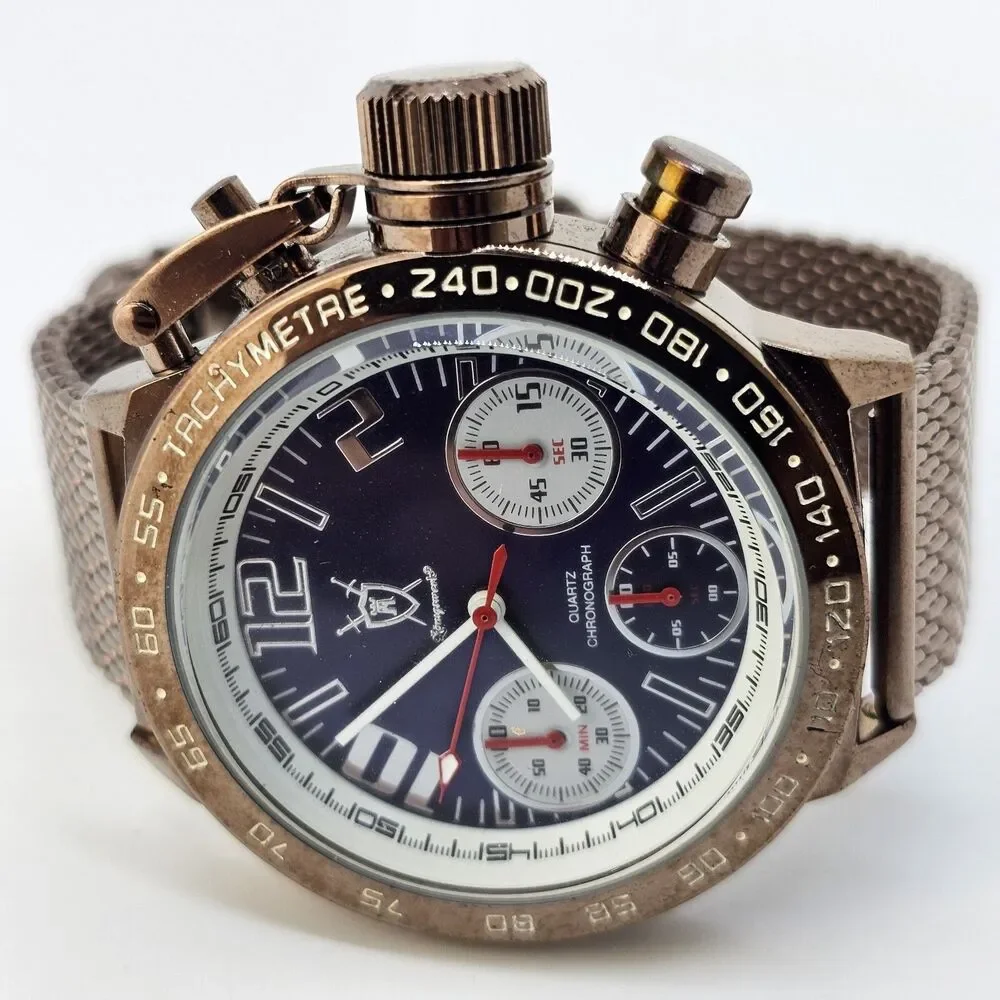 KONIGSWERK Men's Watch 45MM Large Case Black Dial‎ Brown Mesh Bands New Battery
